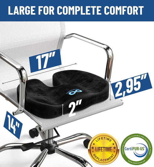 Everlasting Comfort Doctor Recommended Memory Foam Seat Cushion for Office Chairs - HSA FSA Eligible Tailbone Pain