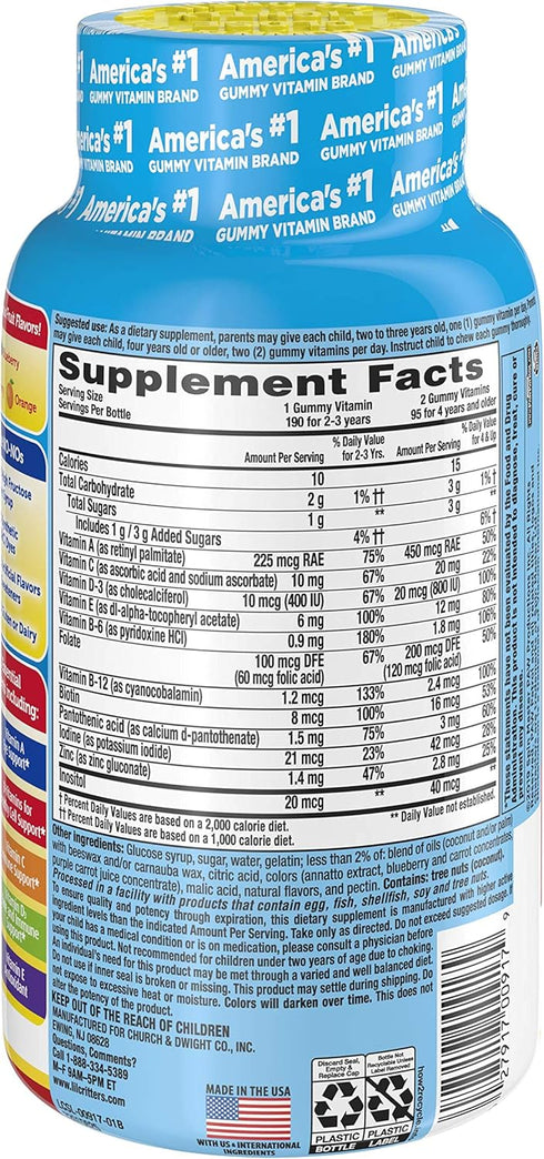 L’il Critters Paw Patrol Gummy Vites Daily Gummy Multivitamin for Kids, Vitamin C, D3 for Immune Support Cherry, Orange and Blueberry Flavors, 190 Gummies
