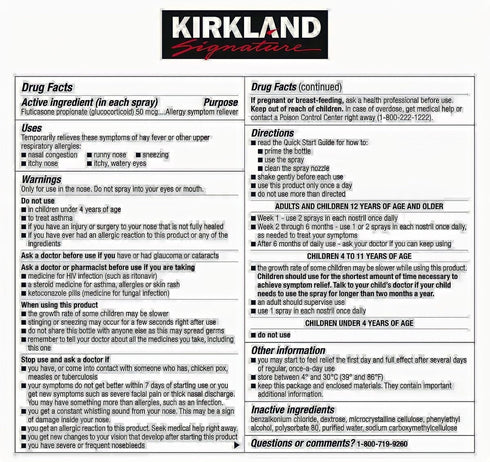 KIRKLAND 5 120 0.54 OZ (15.8 mL 5) 2.70 OZ (79 mL 600 1-Pack Signature Aller-Flo Fluticasone Propionate (Glucorticoid)