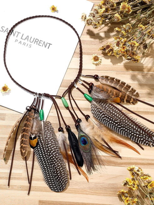 XunYee Feather Headband, Hippie Accessories for Women, Indian Feather Hair Accessories for Costume