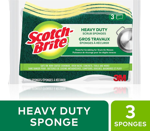 MMMHD3 3 Pack Scotch-Brite Heavy Duty Scrub Sponge, Yellow & Green, Per