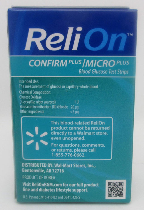 ReliOn Confirm Plus/Micro Plus Blood Glucose Test Strips, 100 ct (Two 50 ct Boxes)