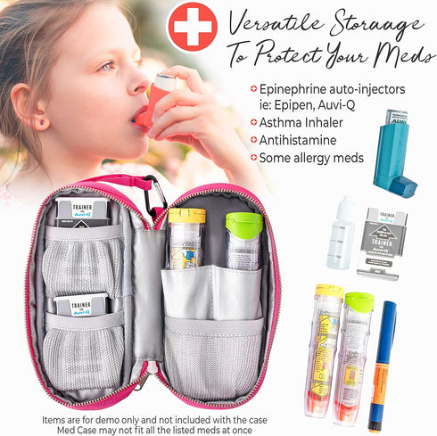 PracMedic Bags Insulated Epipen Carry Case for Kids - Holds 2 Epi Pens or Auvi Q, Allergy Medicine, Pink