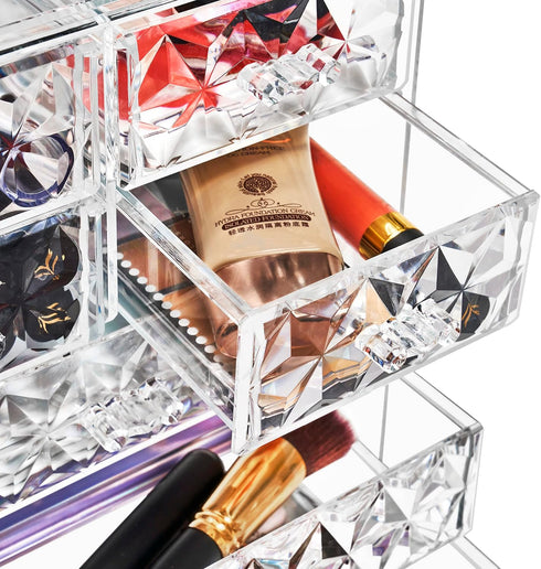 Sorbus Acrylic Makeup Organizer for Cosmetics, Big Clear Storage Case with 3 Large, 4 Small Drawers for Vanity,