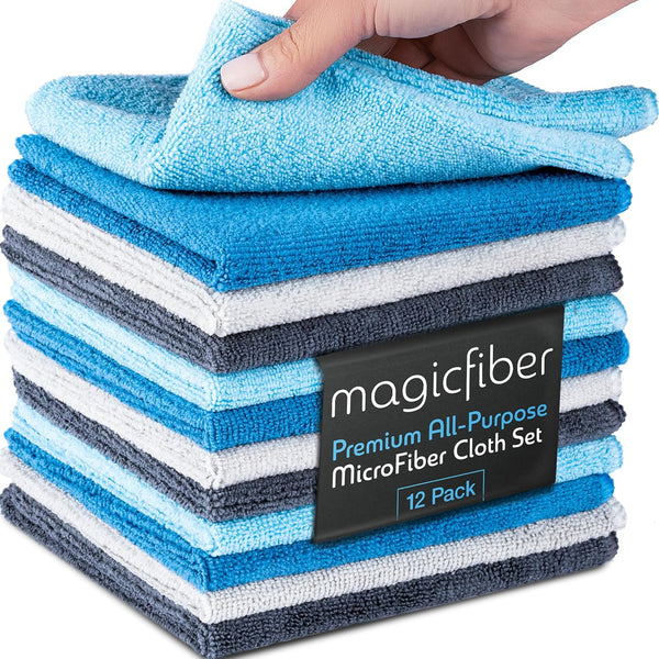 MagicFiber Microfiber Cleaning Cloth (12 Pack, 13x13 in) - Thick Cleaning Towels for House, Kitchen, Windows, Cars