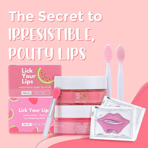 6-in-1 Lip Care Kit With Lip Sleeping Mask, Silicone Brush, Sugar Scrub, Sheet Mask to Reveal Luscious, Soft Lips Korean Lip Therapy Set for Fuller, Plumper, Perfect Pout