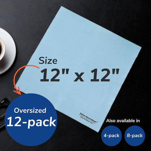 Microfiber Cloth - 12-Pack, 12" x 12" Oversized, Washable and Durable for Glasses, Lenses, Electronics
