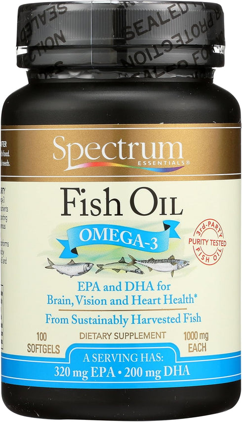 Spectrum Essentials Fish Oil Omega-3 Softgels, 1000 mg, 100 Count