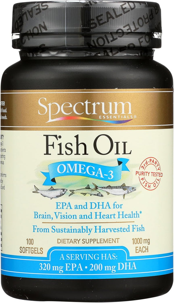 Spectrum Essentials Fish Oil Omega-3 Softgels, 1000 mg, 100 Count