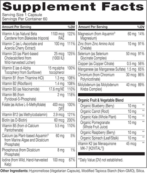 NATURELO Mens Multivitamins for Men 50+ - One Daily Multivitamin with Organic Whole Foods, Vitamins & Minerals, 60