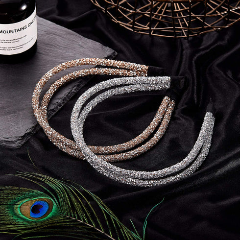 WILLBOND 4 Pieces Rhinestone Hair Band - Thin Headband for Women Hair Accessory (Black, Grey, Silver, Champagne)