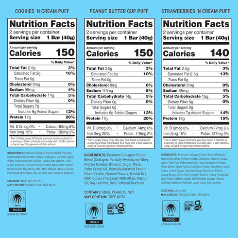 Pack 15-17g 12 Count BUILT Bar Puff Protein Bars - Variety - Protein Snack Bars with Collagen - Calorie Conscious