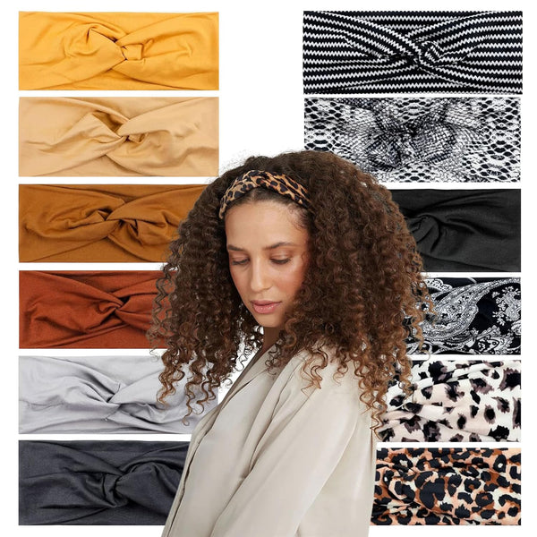 Lotus78 Pack of 12 Wide Headbands for Women - Non Slip Fashionable Sports Hair Bands, Soft Elastic Stretchy, Multicolor