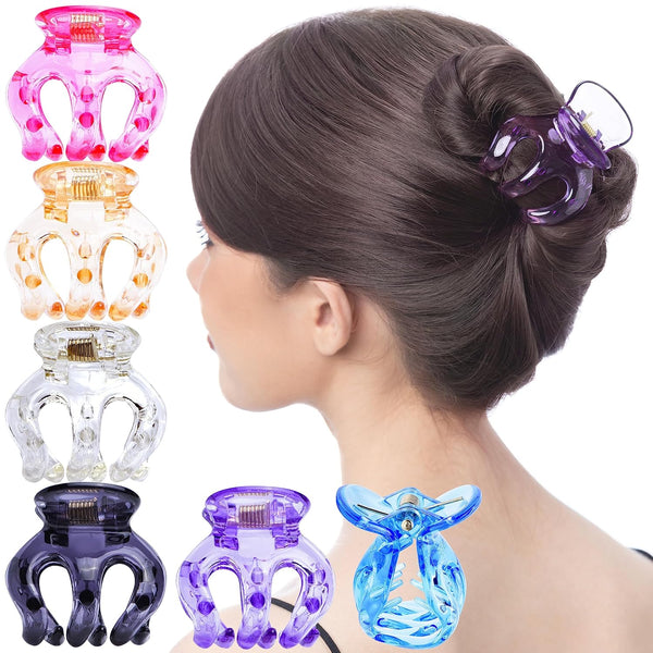 RC ROCHE ORNAMENT 6 Pcs Womens Pumpkin Hair Claw Clips, Large Transparent Multicolor, No Slip Grip, Durable Beauty