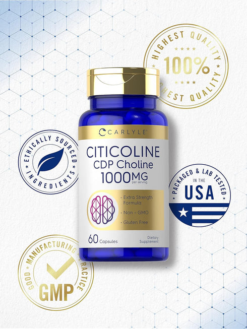 Carlyle Citicoline CDP Choline 1000mg, 60 Capsules, Non-GMO, Gluten Free