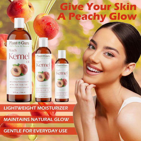 Peach Kernel Oil 4 fl. oz., Cold Pressed 100% Pure & Natural Carrier, Ideal for Skin, Face, Body, and Hair Moisturizer