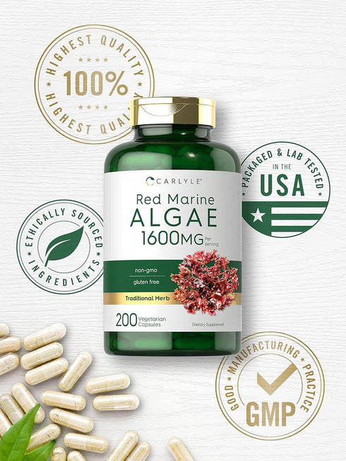 Carlyle Red Marine Algae 1600mg, 200 Capsules, Vegetarian Supplement, Non-GMO, Gluten Free