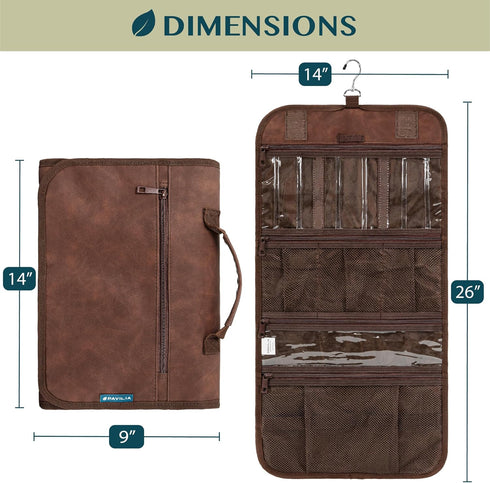 PAVILIA Hanging Toiletry Bag - Travel Kit Organizer for Men Women, Waterproof Dopp Case, Brown