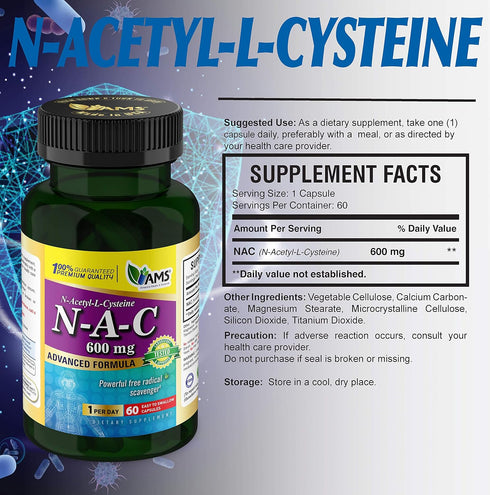 America Medic & Science NAC 600mg – NAC Supplement for Lung Health, Immune Support, Liver Support, 60 Capsules (Pack of