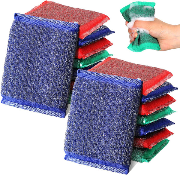 16 Pack Steel Dish Sponge Scrub Sponges, Non Scratch Kitchen Multipurpose Cleaning Sponges, Color Random