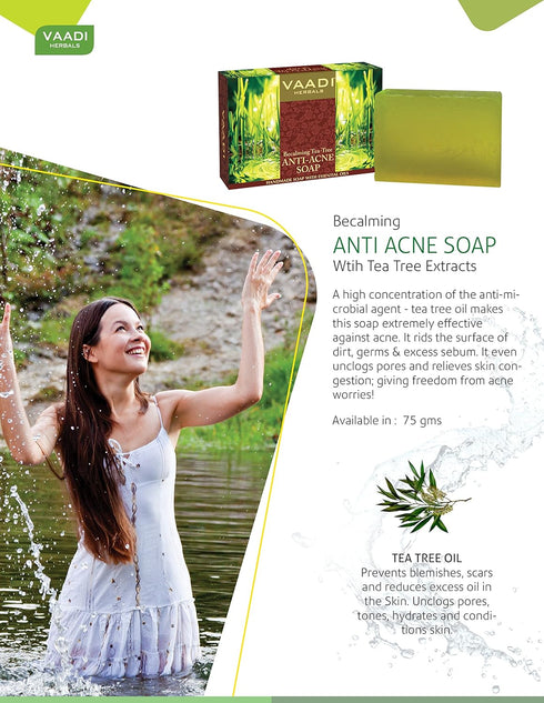 Vaadi Herbals All Natural Tea Tree Oil Bath Bar Soap - Pack of 3 (2.65 Ounces Each, 8 Ounces Total)