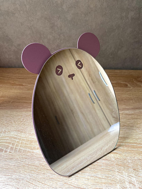 Kids Makeup Mirror, Kawaii Compact Desktop Mirror for Girls, Purple Panda with Stand, Cute Table Mirror for Desk