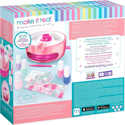 Make It Real - Light Magic Dryer and Nail Polish Set for Girls and Teens - includes 5 Nail Polish Colors, Nail Dryer, Nail Art Stickers, and Nail File