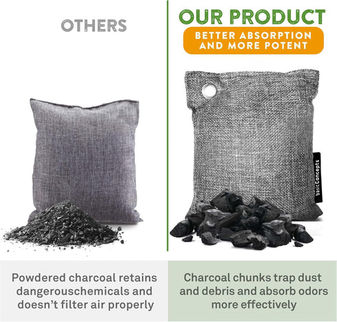 Charcoal Odor Absorber for Strong Odor, Large, 12 Pack, 100g Each, Bamboo Charcoal Purifying Bag