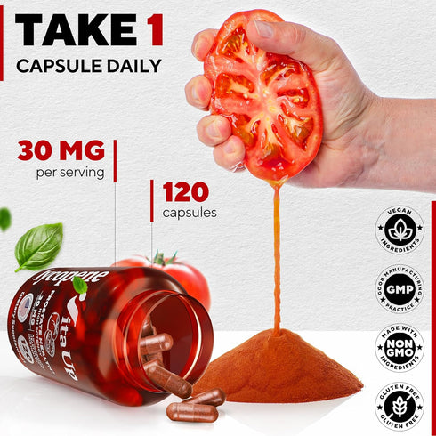 Lycopene Supplement, USA Made 30mg Vegan Capsules for Men's Health, Prostate Support, Heart Health, 120 Count