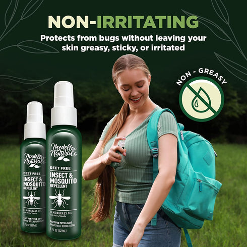 Deet-free Insect & Mosquito Repellent, Pack of 2 (8 oz) - Safe for Pets and Kids with Lemongrass Oil