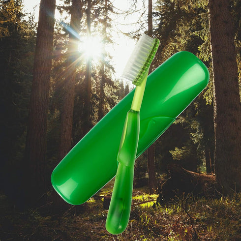RADIUS Toothbrush, Original Big Brush & Case, Right Handed, Green Brush with Green Case, BPA Free and ADA Accepted