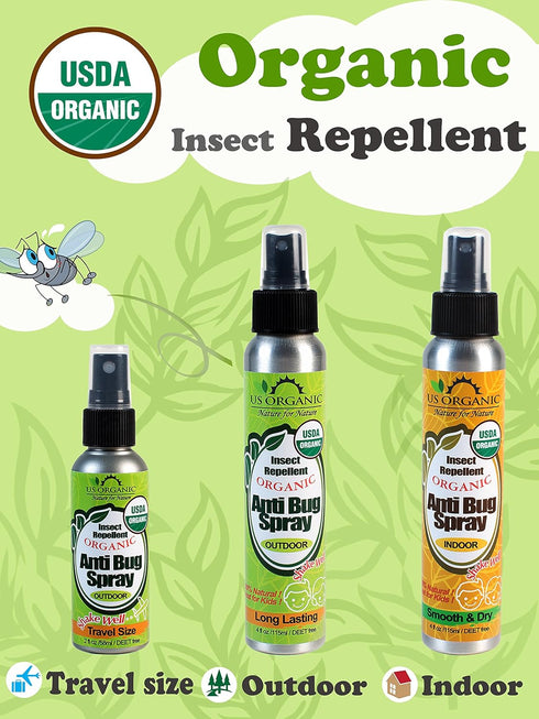 US Organic Mosquito Repellent Anti Bug Outdoor Pump Spray, 4 oz, DEET-Free, Natural Insect Protection