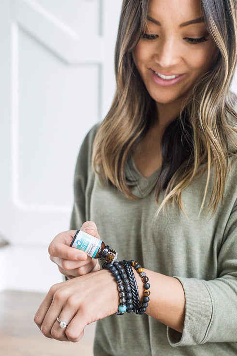Set Wild Essentials Triple Band Namaste Lava Stone Essential Oil Diffuser Wrap Bracelet, Adjustable, Aromatherapy