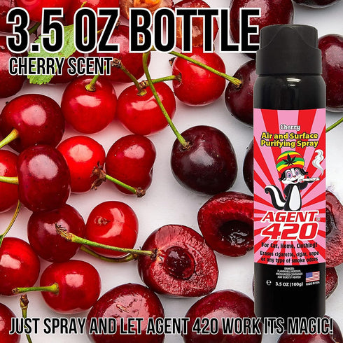 Agent 420 Odor Destroying Spray, 3.5 oz, Eliminating Pot Smoke, Cigarette Odors, Freshen Up The "Crib!” (Cherry)