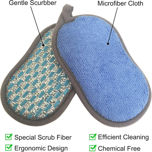 Pack of 6 Blue Multi-Purpose Scrub Sponges, Non-Scratch Double-Side Microfiber Sponge for Effortless Kitchen Cleaning