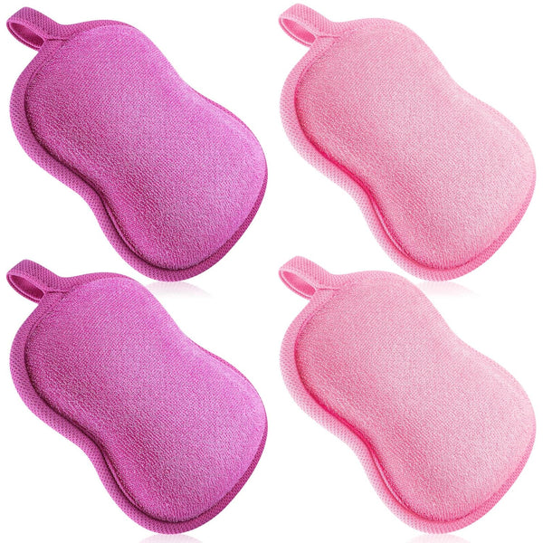 Tatuo 4 Pieces Baby Bath Sponge, Soft and Absorbent Cotton Loofah for Kids, Babies, Men, Women (Red, Purple)