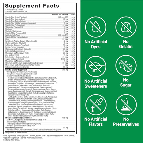 FORCE FACTOR Smarter Greens Tablets, 2-Pack, Greens Supplement with 25+ Superfoods, 180 Tablets