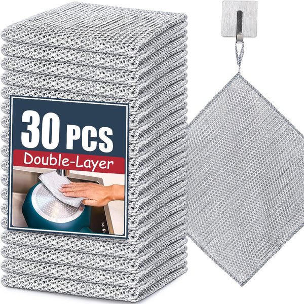 Navona 30 Pcs Double-Layer Steel Wire Dishcloth - New Upgrade Non-Scratch Cleaning Cloth for Cookware, Sinks, Dishes,