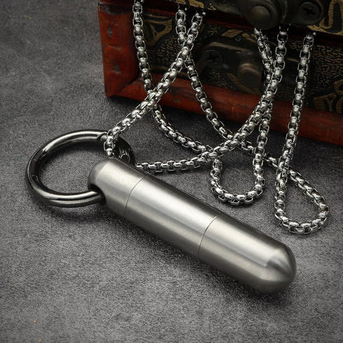 Extended Small Pill Case Necklace, Titanium Mini Pill Container with Chain, Waterproof Holder for Emergency Aspirin