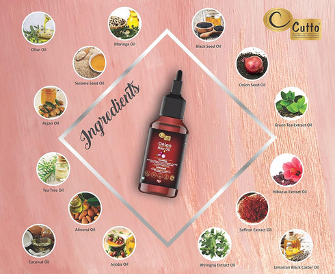Onion Hair Oil (4 fl. oz) - Enriched with 15 Oils & Extracts for Long, Lustrous & Shiny Hair, No Mineral