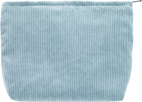 Large Zipper Corduroy Makeup Bag for Women, Travel Canvas Cosmetic Organizer, Brush Storage, Blue