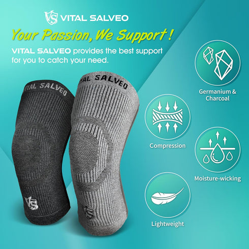 Vital Salveo Knee Compression Sleeve, Light Grey (1PC) XX-Large - S-Support Pain Relief for Men and Women