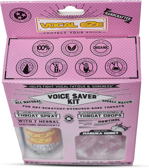 Vocal Eze Voice Saver Kit, Includes Herbal Throat Spray and Manuka Honey Drops for Throat Relief