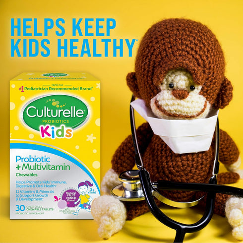Culturelle Kids Probiotic + Complete Multivitamin Chewable for Kids 3+, 30 Count, Digestive, Oral & Immune Health