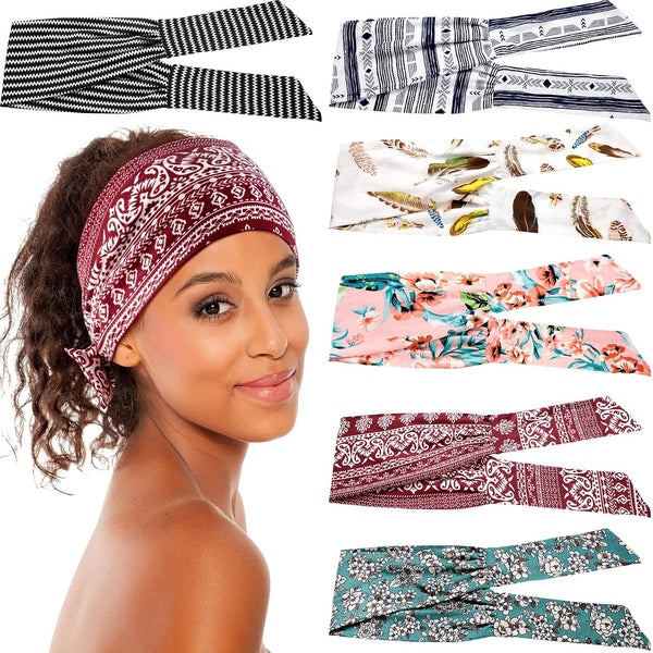WILLBOND 6 Pieces Wide Headbands for Women, Adjustable Knotted African Hairband, Non-Slip Floral Hairbands for Yoga.