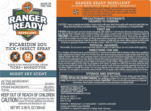 Ranger Ready Picaridin Insect Repellent - Night Sky Scent, DEET Free Bug Spray, Travel Size 3.4 Oz.