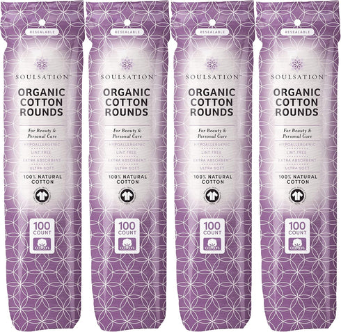 Organic Cotton Rounds, 400 Count - Lint-Free Makeup Remover Pads for Face.