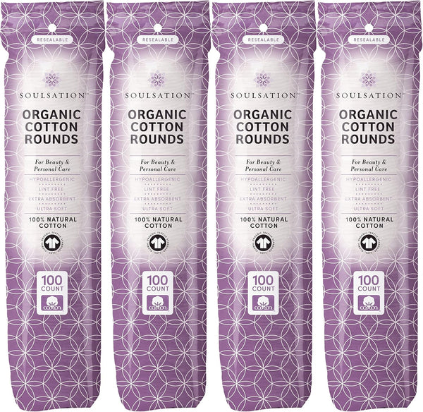 Organic Cotton Rounds, 400 Count - Lint-Free Makeup Remover Pads for Face.