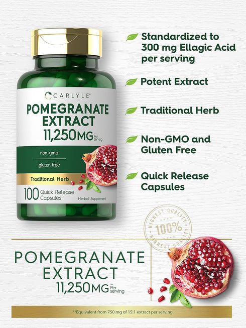 Carlyle Pomegranate Extract | 11250mg | 100 Capsules - Non-GMO, Gluten Free Traditional Herb