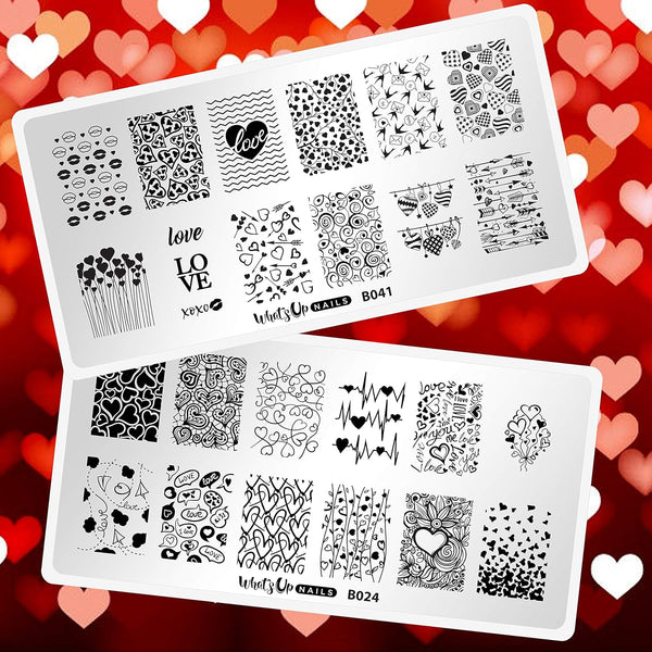 Whats Up Nails Valentine's Day Stamping Plates, 2 Pack (B024, B041) for Nail Art Design